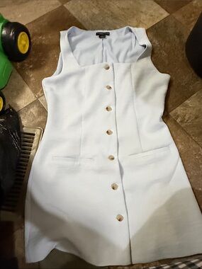 Sincerely Jules Pale Blue Button-Front Mini Dress
